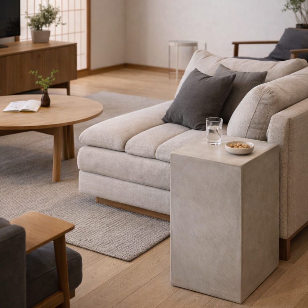 ソファ横に配置し、グラスや小皿を置くための一時的なサイドテーブル