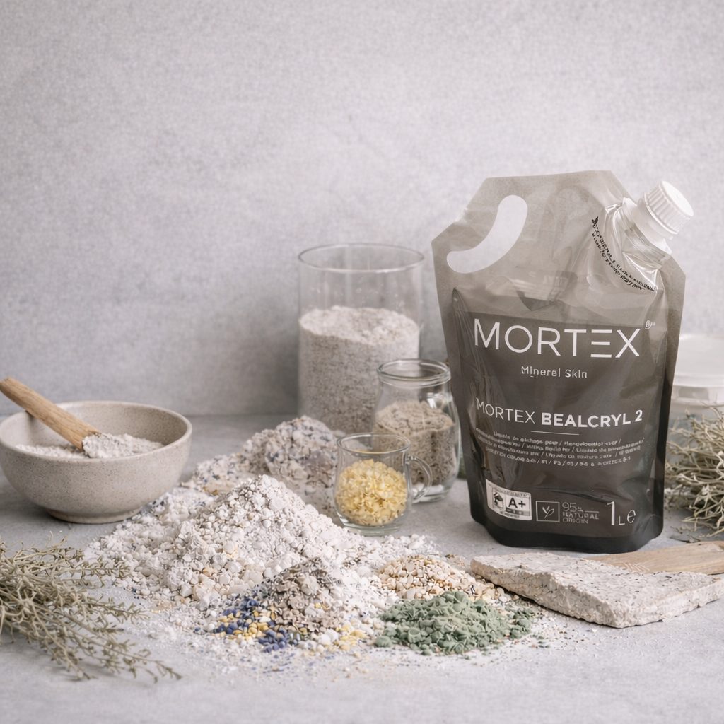 天然鉱物や石灰、ホワイトセメントなどを主成分とした素材イメージ